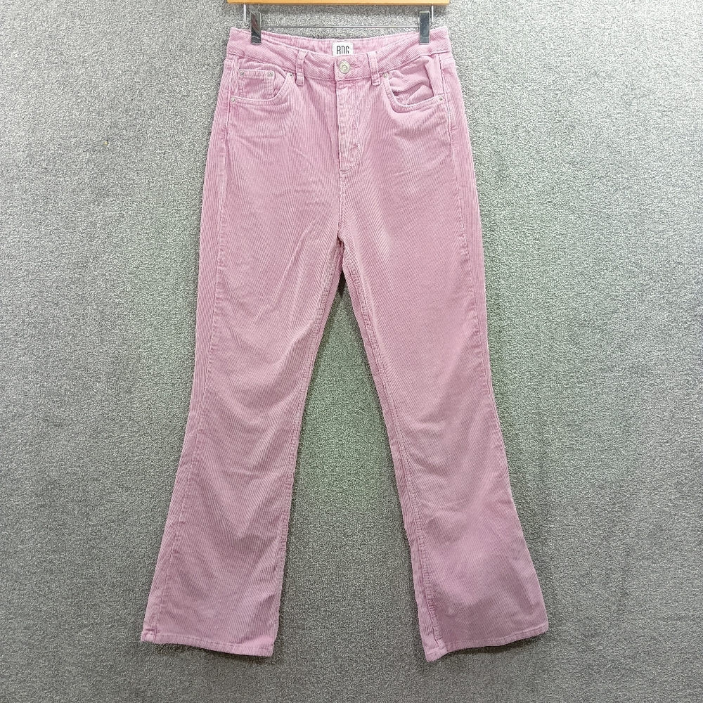 URBAN OUTFITTERS PINK CORDUROY FLARE TROUSERS HIGH WAIST BDG Y2K RIB UK W30 L30 - Picture 1 of 4